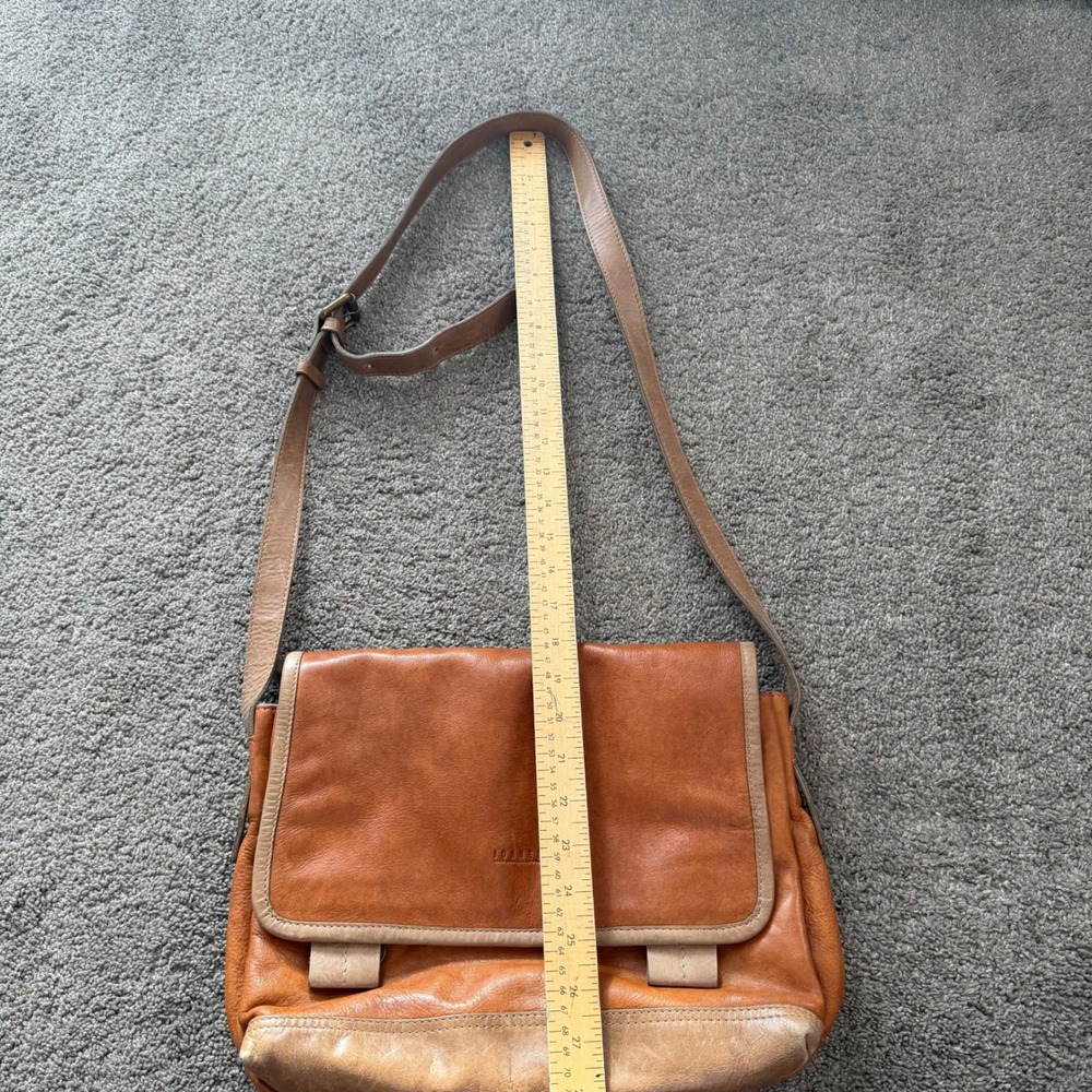 Joanel Leather Crossbody Messenger Bag Cognac Brown Striped Lining - Picture 6 of 7